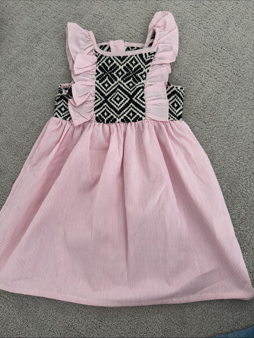 3-4y Pink Striped & Black Geo Bodice Girls' Ruffle Dress ATUN